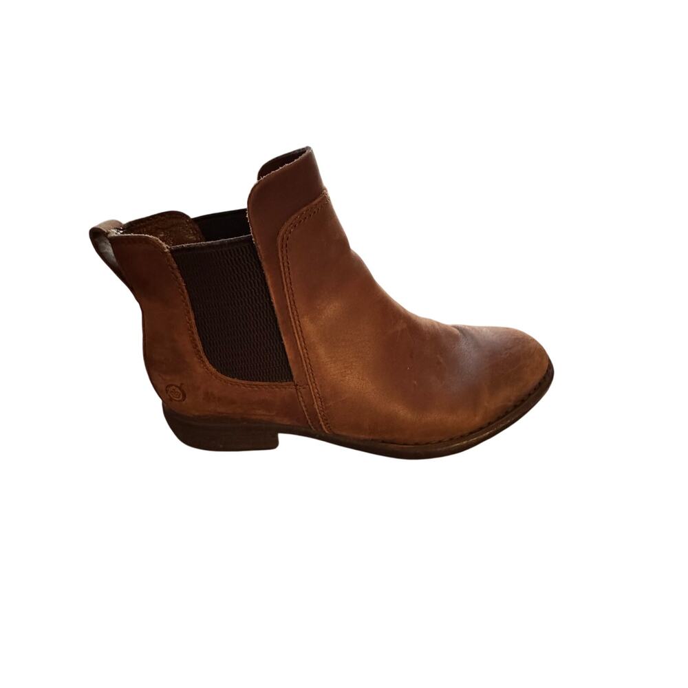 Born F70706 Brown Leather Chelsea Ankle Boots Women’s‎ Pull On Comfort Shoes